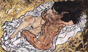 Egon Schiele, The Embrace, Painting on canvas