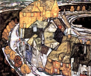 Egon Schiele, The House Bend (Island City), Painting on canvas