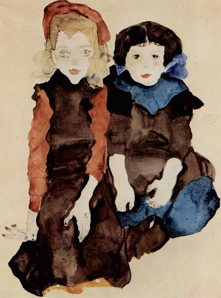 The Madchen (Girls). The painting by Egon Schiele
