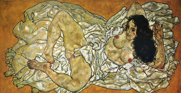 The Reclining Woman. The painting by Egon Schiele