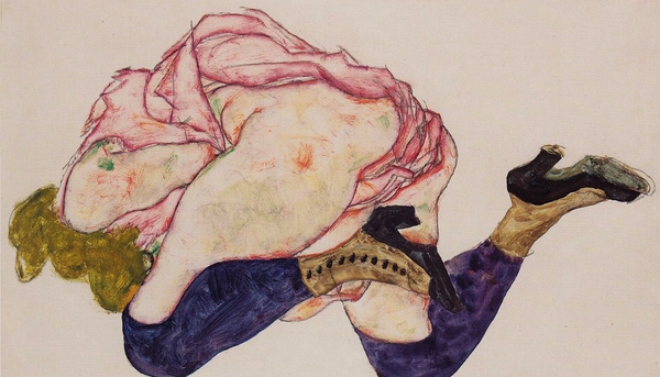 Woman Kneeling with Head Bent Forward. The painting by Egon Schiele
