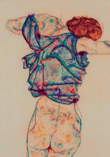Woman Undressing. The painting by Egon Schiele