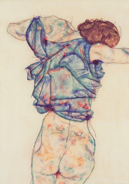 Woman Undressing. The painting by Egon Schiele