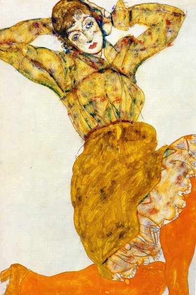 Woman with Orange Stockings. The painting by Egon Schiele