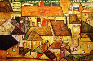 Egon Schiele, Yellow City, Painting on canvas