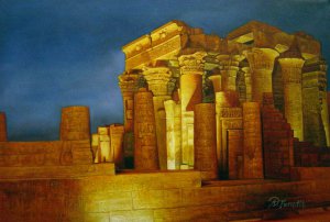 Our Originals, Egyptian Temple By Night, Painting on canvas