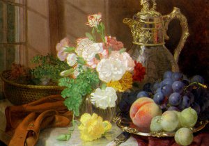 Famous paintings of Still Life: Carnation in a Glass on a Draped Marble Ledge