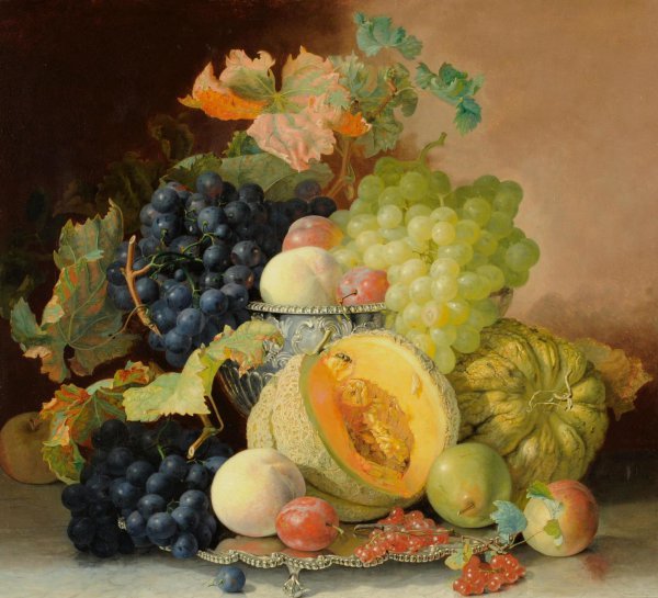 Still Life of Fruit, Partially Contained within a Silver Bowl. The painting by Eloise Harriet Stannard