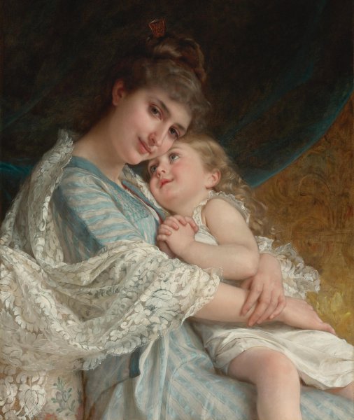A Tender Embrace. The painting by Emile Munier