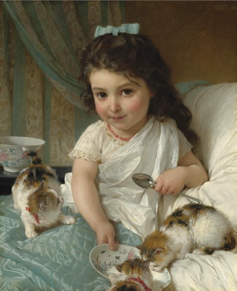 The Morning Meal. The painting by Emile Munier