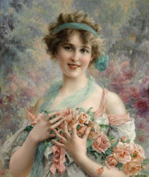 Emile Vernon, A Rose Girl, Painting on canvas
