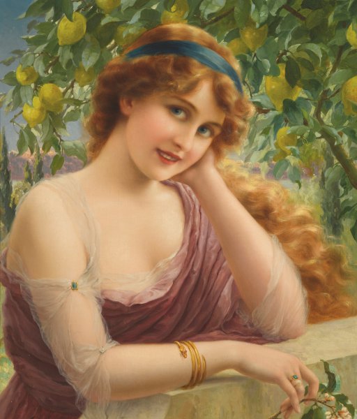 Fille au Citronnier (Girl at the Lemon Tree). The painting by Emile Vernon