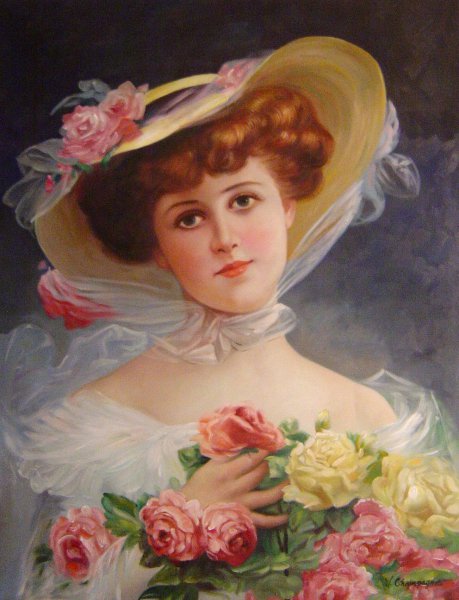 La Belle Aux Fleurs. The painting by Emile Vernon