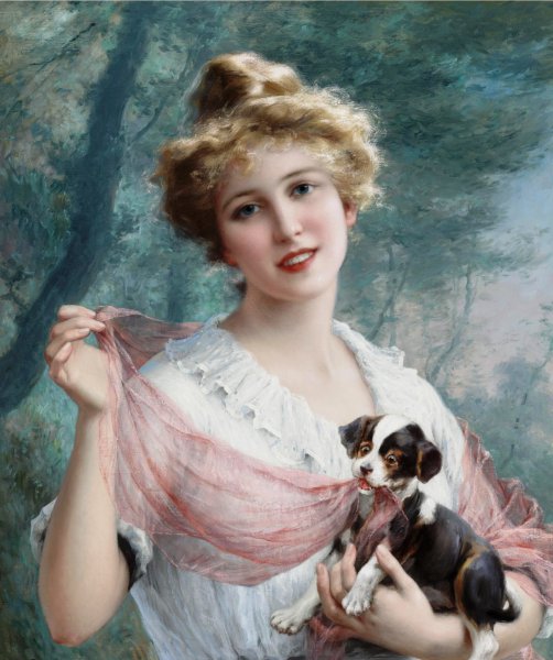 The Mischievous Puppy. The painting by Emile Vernon