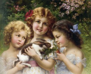 Emile Vernon, The Pet Rabbit, Painting on canvas
