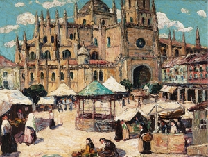Ernest Lawson, Market Square, Segovia, Spain, Art Reproduction