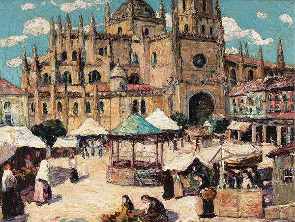 Market Square, Segovia, Spain. The painting by Ernest Lawson