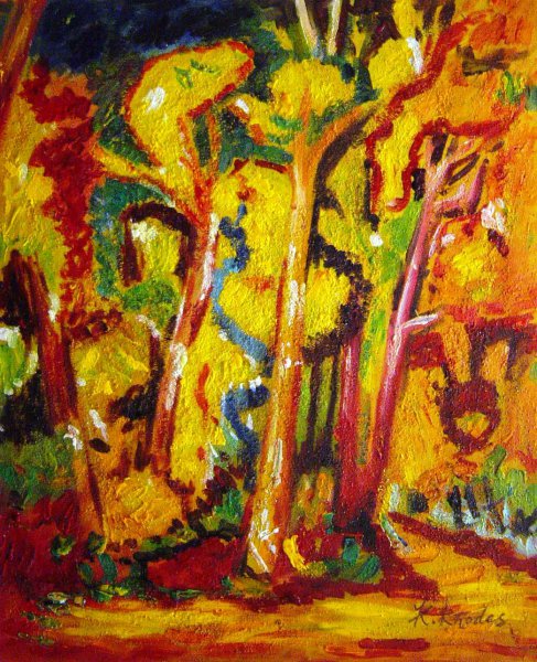 Trees In Autumn. The painting by Ernst Ludwig Kirchner