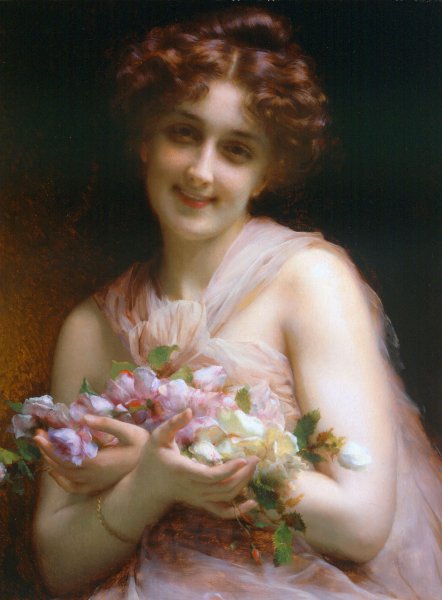 Girl With Flowers. The painting by Etienne Adolphe Piot