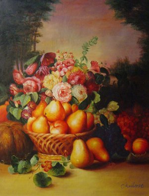 Eugene-Adolphe Chevalier, A Still Life of Flowers and Fruits I, Painting on canvas