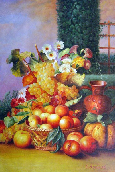 Still Life of Fruit and Flowers II. The painting by Eugene-Adolphe Chevalier