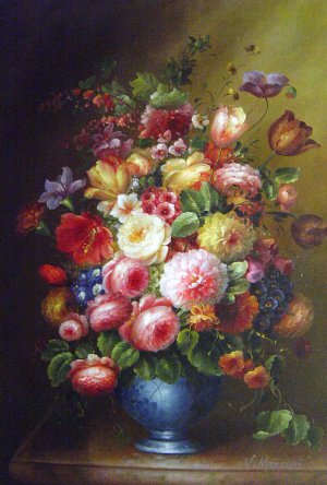 Eugene-Adolphe Chevalier, Still Life Of Roses, Tulips And Carnations, Painting on canvas