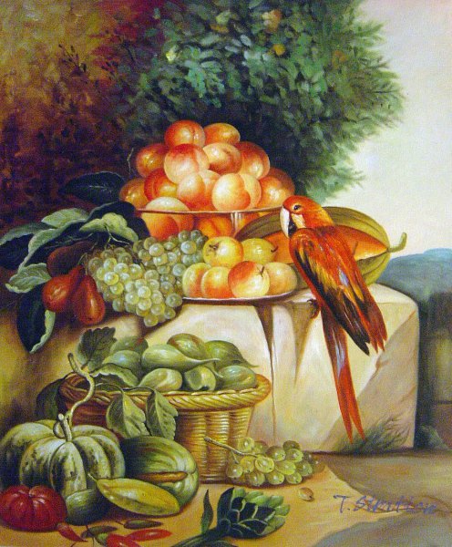 Fruit And Vegetables With A Parrot. The painting by Eugene Boudin