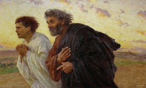 Disciples Peter and John Running to the Sepulcher the Morning of the Resurrection, Eugene Burnand, Art Paintings