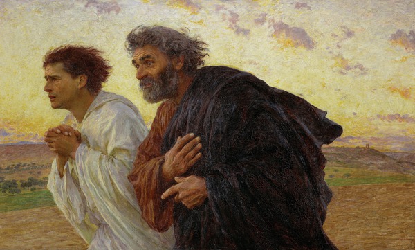 Disciples Peter and John Running to the Sepulcher the Morning of the Resurrection. The painting by Eugene Burnand