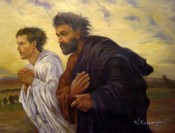 The Disciples Peter and John Running On the Morning Of The  Resurrection. The painting by Eugene Burnand