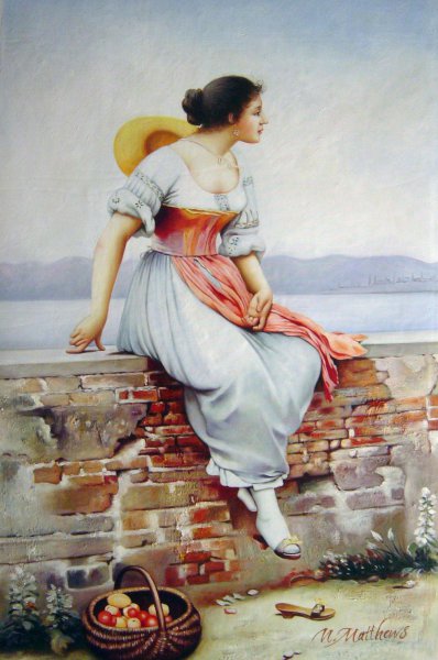 A Pensive Moment. The painting by Eugene De Blaas