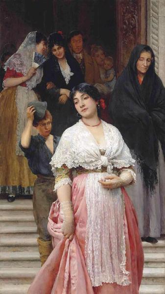 Leaving the Church, 1883. The painting by Eugene De Blaas