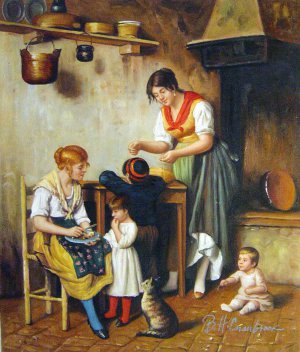 Eugene De Blaas, Mother's Little Helper, Painting on canvas