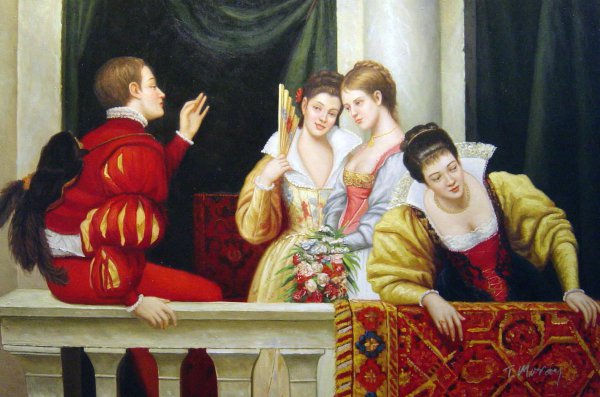 On The Balcony. The painting by Eugene De Blaas