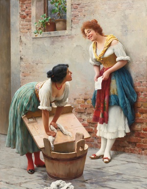 Eugene De Blaas, Sharing the News, 1904, Painting on canvas