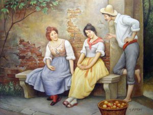 Eugene De Blaas, The Flirtation, Painting on canvas