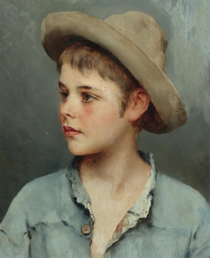 Eugene De Blaas, The New Hat, 1896, Art Reproduction