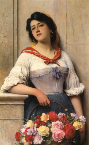 Reproduction oil paintings - Eugene De Blaas - Venetian Flower Seller, 1911