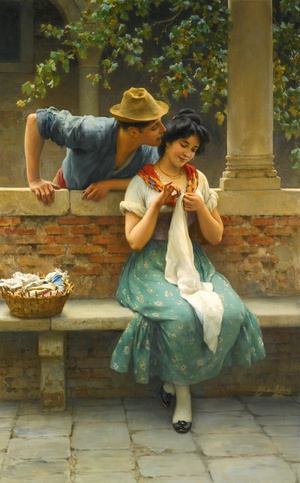 Eugene De Blaas, Venetian Lovers, 1906, Painting on canvas