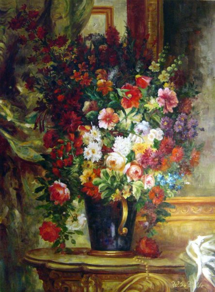 A Bouquet Of Flowers On A Console. The painting by Eugene Delacroix