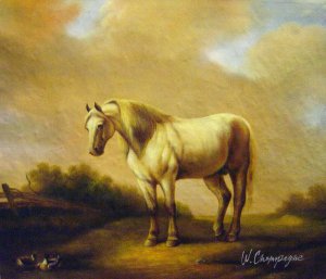 Famous paintings of Horses-Equestrian: A White Stallion In A Landscape