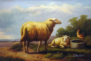 Eugene Joseph Verboeckhoven, Sheep In A Meadow, Painting on canvas