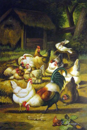 Eugene Remy Maes, Poultry In A Farmyard, Painting on canvas