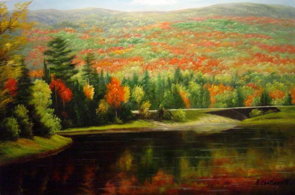 Fall Foliage On The Lake. The painting by Our Originals