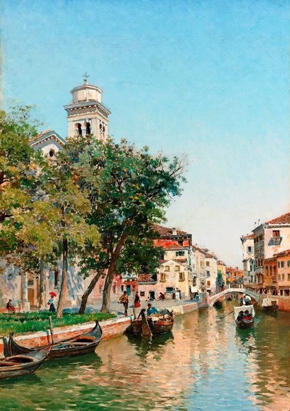 Along the Canal. The painting by Federico del Campo