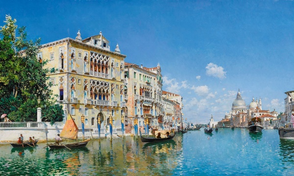 A Beautiful Grand Canal with Palazzo Cavallo-Franchetti, Venice. The painting by Federico del Campo