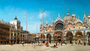 Famous paintings of Street Scenes: At Saint Mark's Square, Venice