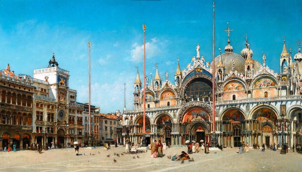 At Saint Mark's Square, Venice. The painting by Federico del Campo