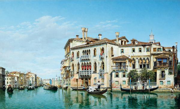 At the Grand Canal, Venice. The painting by Federico del Campo