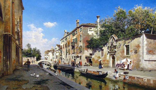 Canale san Giuseppe, Venice. The painting by Federico del Campo